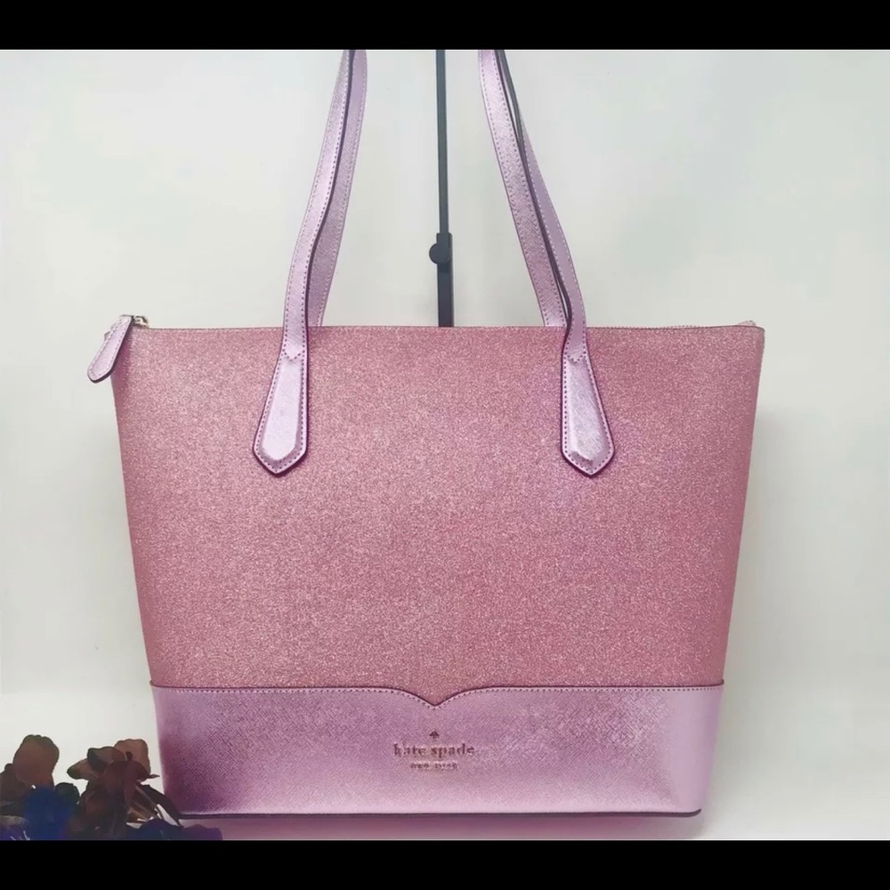 KATE SPADE-LOLA GLITTER TOTE/PURSE -ROSE PINK